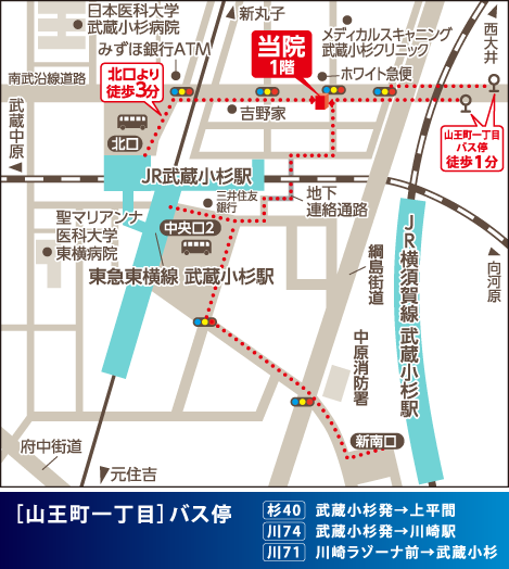 武蔵小杉駅から武蔵小杉リウマチ膠原病内科への地図